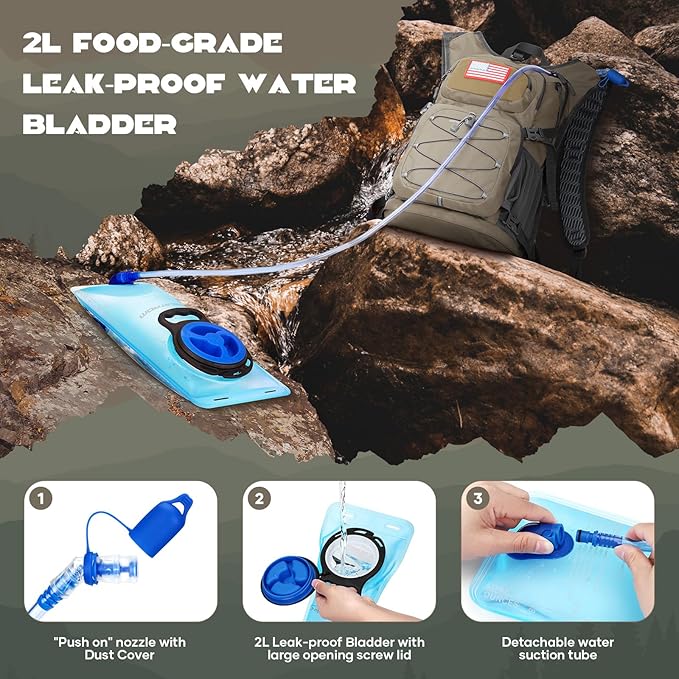 Maelstrom Hydration Hiking Backpack with 2L/3L Water Bladder High Flow Bite Valve Water Backpack Men Women Lightweight Insulation for Hiking Cycling Running Climbing Camping