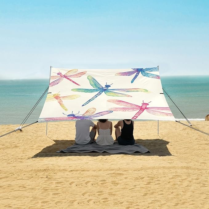 ALAZA Colorful Dragonflies Beach Tent Sun Shelter Portable Canopy Sunshade for Outdoor Camping Picnics Backyard Fun 10x9 ft