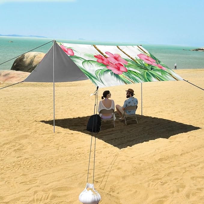 Beach Canopy with Windproof Ropes &amp Sandbags Beach Tent Sun Shade Sun Shelter for Camping Trips Fishing Backyard Fun or Picnics Landscape