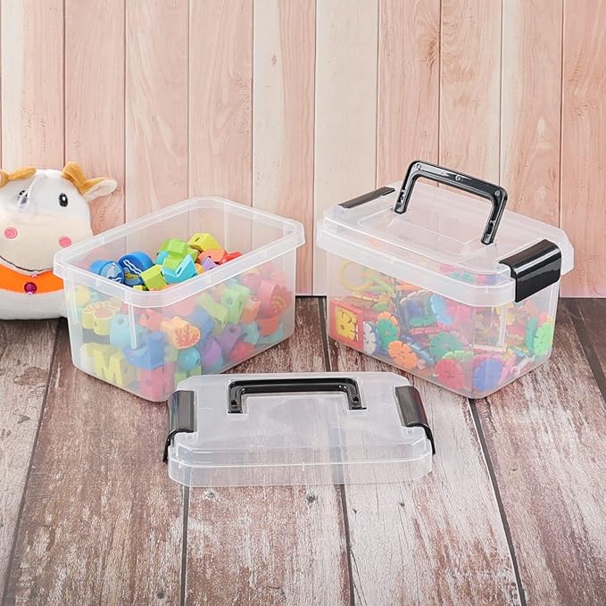 2 L Small Plastic Storage Bins with Lids Plastic Storage Boxes 6 Pack