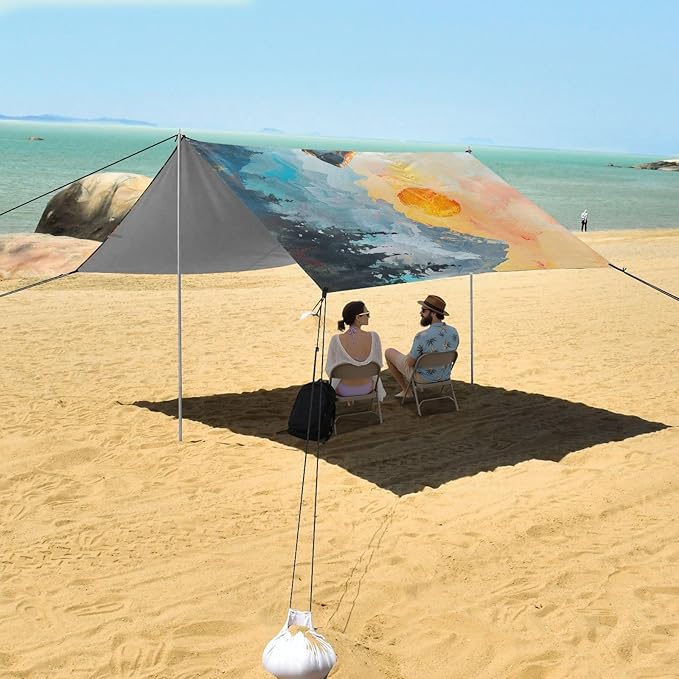 ALAZA Wolf Sunset Beach Tent Sun Shelter UPF50+ Protection Beach Shade Canopy w/ 4 Sandbags for Outdoor Camping Fishing Backyard Fun Picnic 10x9 ft