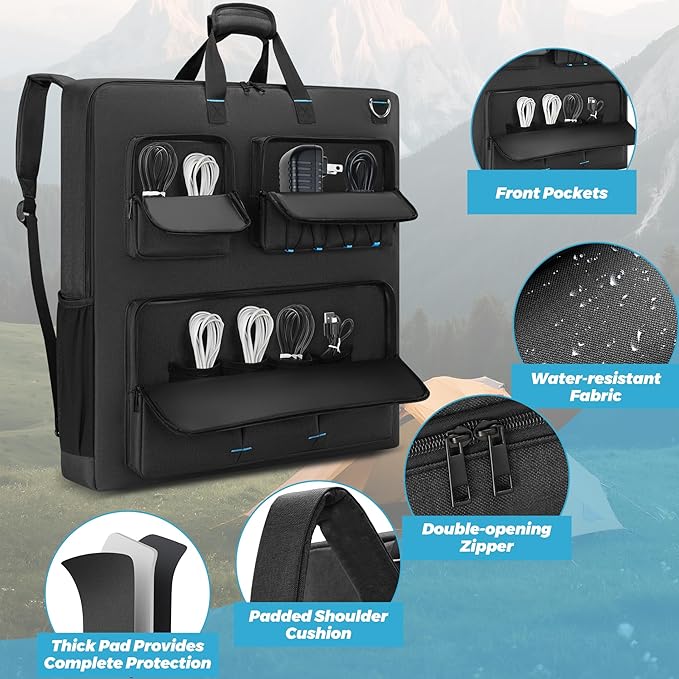 Solar Panel Storage Bag Compatible with Jackery SolarSaga 100W 200W/Anker 100W 200W/Ecoflow 160W 220W/Bluetti 100W 200W Travel Carrying Case for 2 Battery Panels Solar Panel Bag with Multiple Pocket