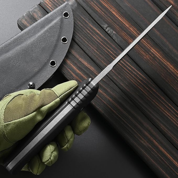 Sitivien ST31 Fixed Blade Knife N690 Stonewashed Steel Blade Carbon Fiber Handle Full Tang EDC Straight Knife for Outdoor Working Camping Hunting Fishing(Silver)