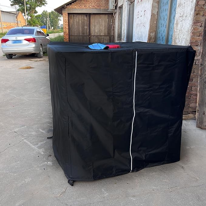 IBC Tote Cover 275 Gallon 1000L Water Tank Cover Side Windproof Hook and Loop Fastener 420D Tear-resistant Oxford Cloth with Reflective Zipper Design (Black)