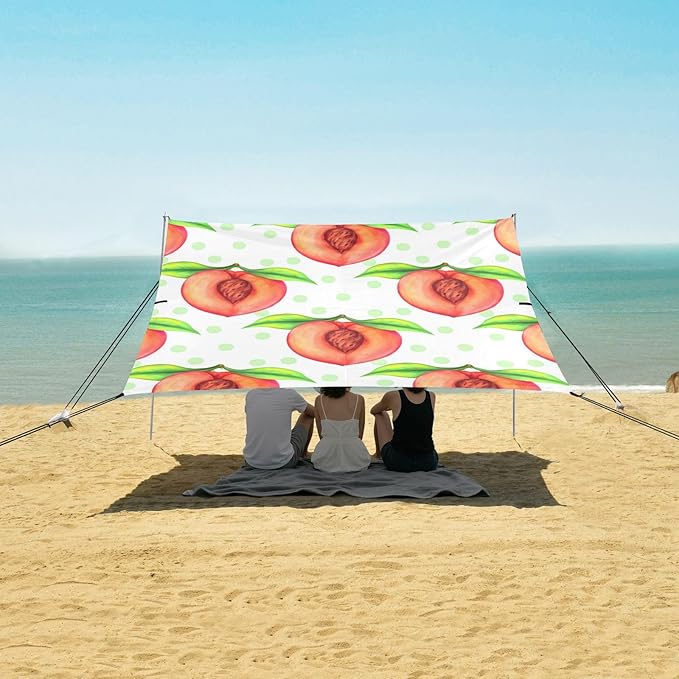 Beach Canopy with Windproof Ropes &amp Sandbags Beach Tent Sun Shade Sun Shelter for Camping Trips Fishing Backyard Fun or Picnics Peach