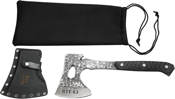 ROUTE83 Knives Hand Hammered Titanium Plated Tactical Tomahawk Hatchet Axe with Kydex Sheath
