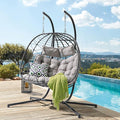 Patiorama 2 Person Double Egg Swing Chair with Stand Indoor Outdoor Patio Wicker Rattan Hanging Egg Chair w/Cushion Pillow Foldable Hammock Chair 550lbs for Bedroom Balcony Garden (Light Grey)
