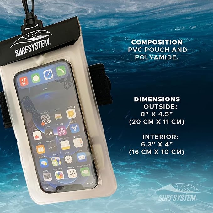 SURF SYTSTEM Floating Waterproof Pouch w/Neoprene Armband + Audio Jack for Smartphone + Screen Touch Functionality - Drybag Case iPhone Android for Surfing Bodyboarding Fishing Boating Kayaking
