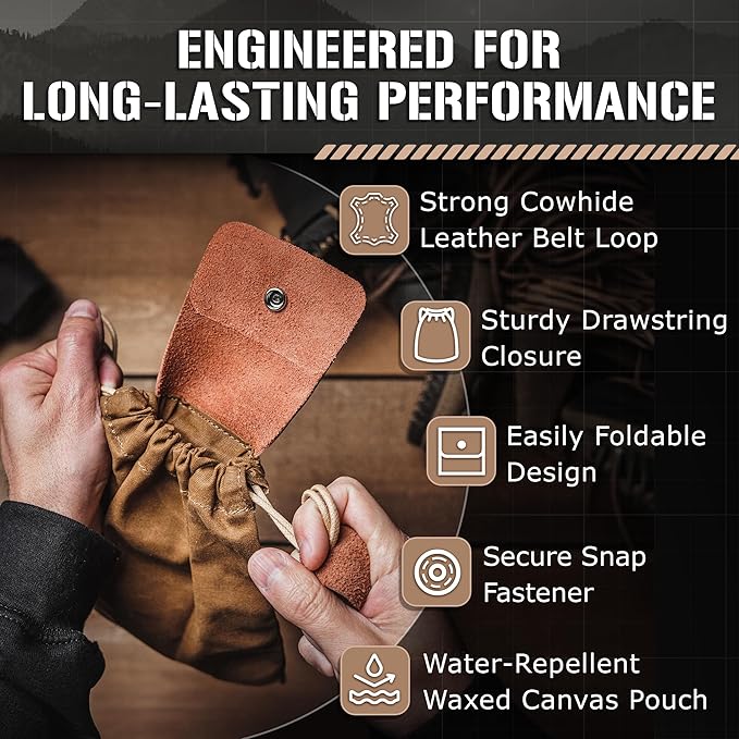 Foraging Bag - Durable Mushroom Foraging Bag for Outdoor Adventures - Spacious Leather Pouch for Belt with Secure Drawstring - Bushcraft Foraging Sack for Mushroom Rock &amp Plant Collecting