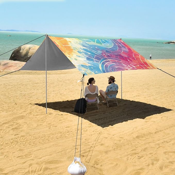 Lightgrey Tie-dye Background Vibrant Colors and Swirling Patterns Tie-dye Beach Cabana Tent UPF50 Waterproof Shade Sun Shelter with Carrying Bag for Camping Trips Fishing Backyard Fun or