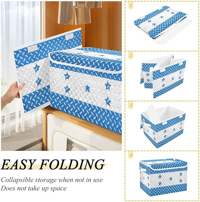 foldable 40 L storage bin with lid with handles heavy duty storage bag organizer Christmas for Home Office Organization Honduras Flag Honduran National Blue