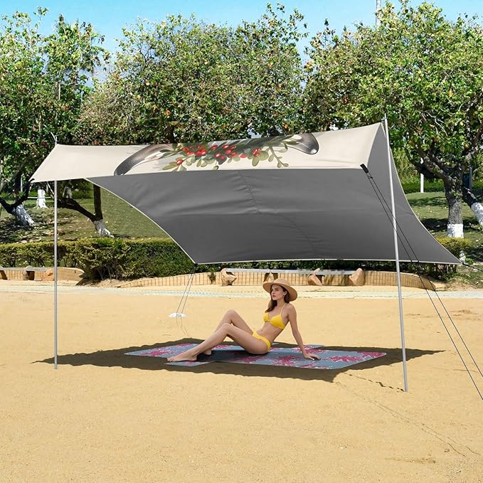 ALAZA Cow Portrait Wreath Beach Tent Sun Shelter UPF50+ Protection Beach Shade Canopy w/ 4 Sandbags for Outdoor Camping Fishing Backyard Fun Picnic 10x9 ft