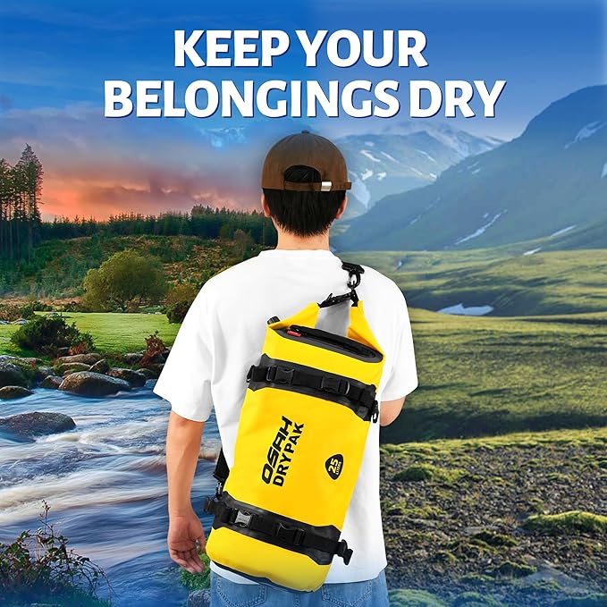 OSAH DRYPAK 25L Waterproof Dry Bag - Motorcycle Luggage Tail Bag with Straps for Back Seat Roll Top Lightweight Waterproof Backpack Sack for Travel Swimming Boating Kayaking Camping and Beach