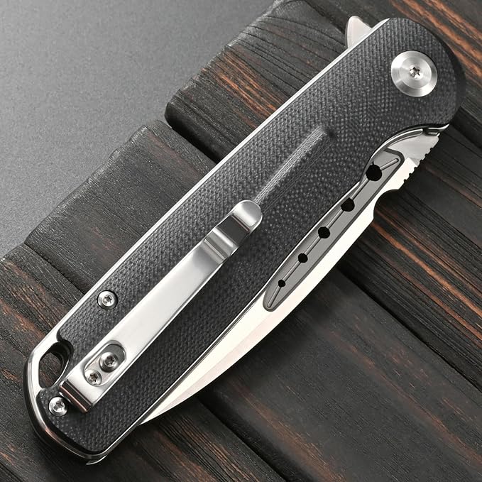 Sitivien ST131 Folding KnifeD2 Blade G10 Handle EDC Tool Knife with Liner Lock for Outdoor Camping Hiking Fishing(Black)