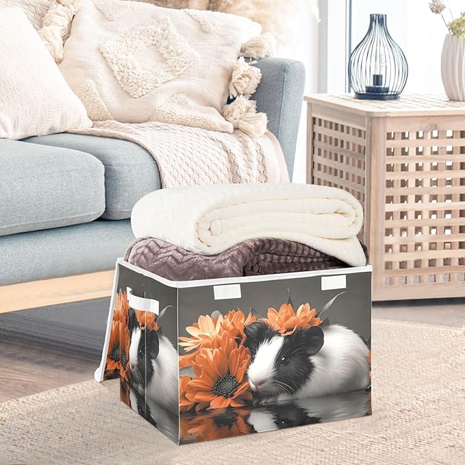 AIXIWAWA Lidded Storage Cube (Guinea Pig Flower) Fabric Foldable Closet Bins with Flip Lid and Handles Organizer Basket Container 16.5 x 12.6 x 11.8 IN