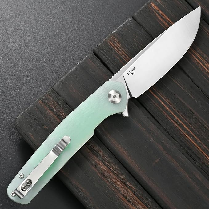 Sitivien ST102 Folding Knife D2 Steel Blade+G10 Handle Pocket Knife EDC Tool Knife for Outdoor Camping Hunting Survival (Turquoise) …