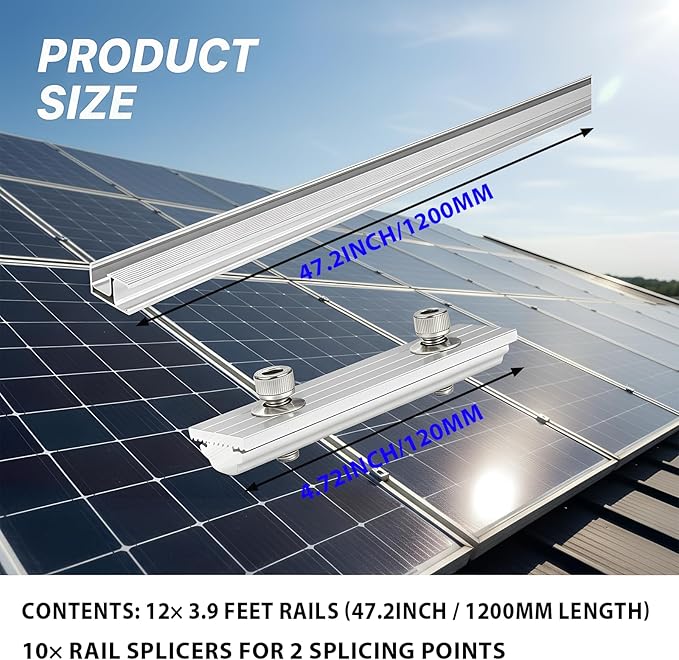 Solar Panel Mounting Rail Kit for 7 x 320W Panels Includes 12 x 47.2 Aluminum Rails Adjustable Clamps L-Brackets &amp Wire Clips Heavy Duty Racking for Metal Tile Shingle Roof