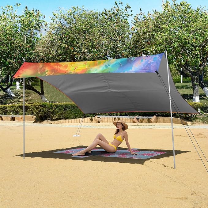ALAZA Swirl Tie Dye Beach Tent Sun Shelter UPF50+ Protection Beach Shade Canopy w/ 4 Sandbags for Outdoor Camping Fishing Backyard Fun Picnic 10x9 ft