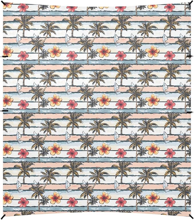 ALAZA Palm Sailboat Flower Stripes Beach Tent Sun Shelter UPF50+ Protection Beach Shade Canopy w/ 4 Sandbags for Outdoor Camping Fishing Backyard Fun Picnic 10x9 ft