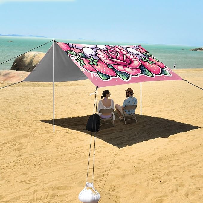 Cats with Pink Bows Beach Tent Sun Shelter Set UPF50+ UV Protection 10.5 x 9.19 FT Camping Shade Canopy with Sandbags Sand Anchors Carrying Bag and Others