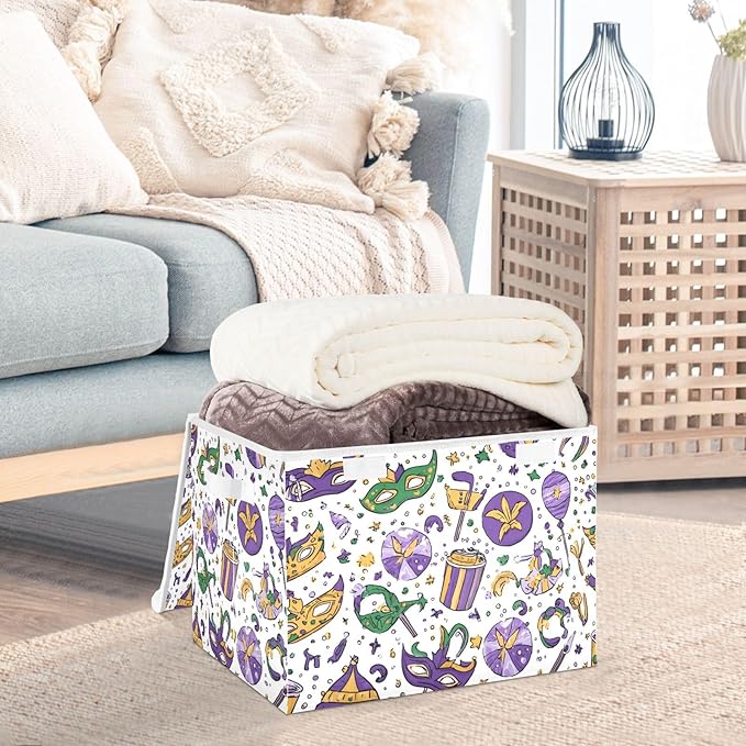 Shrove Tuesday Star Mask Storage Box with Lid 1 PC Foldable Storage Bin with Lids Stackable Storage Bins Cube Closet Organizer Basket with Flip-Top Lid &amp Handles for Shoes Books Towels
