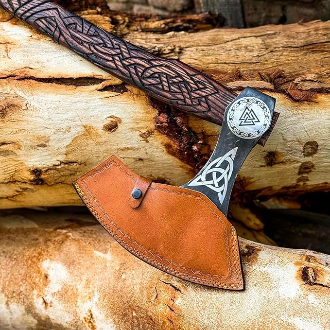 Virk Crafts 012 - Custom Hand Forged Viking Axe Real Tomahawk Viking Hatchet Beared Camping Axe 5160 HIGH Carbon Steel Blade Throwing Set Vintage Ax Viking Gift for Him - Viking Gifts