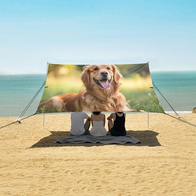 Golden Retriever Beach Tent Sun Shelter Set UPF50+ UV Protection 10.5 x 9.19 FT Camping Shade Canopy with Sandbags Sand Anchors Carrying Bag and Others