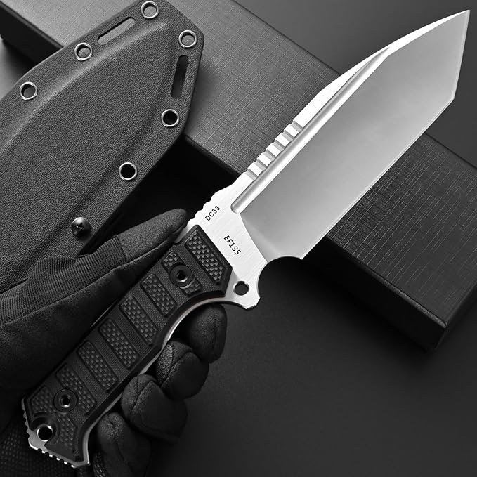 Eafengrow EF135 Fixed Blade Knife DC53 Steel Blade G10 Handle Full Tang Heavy Duty EDC Straight Knifes for Field Working Camping Survival Bushcraft(Silver)