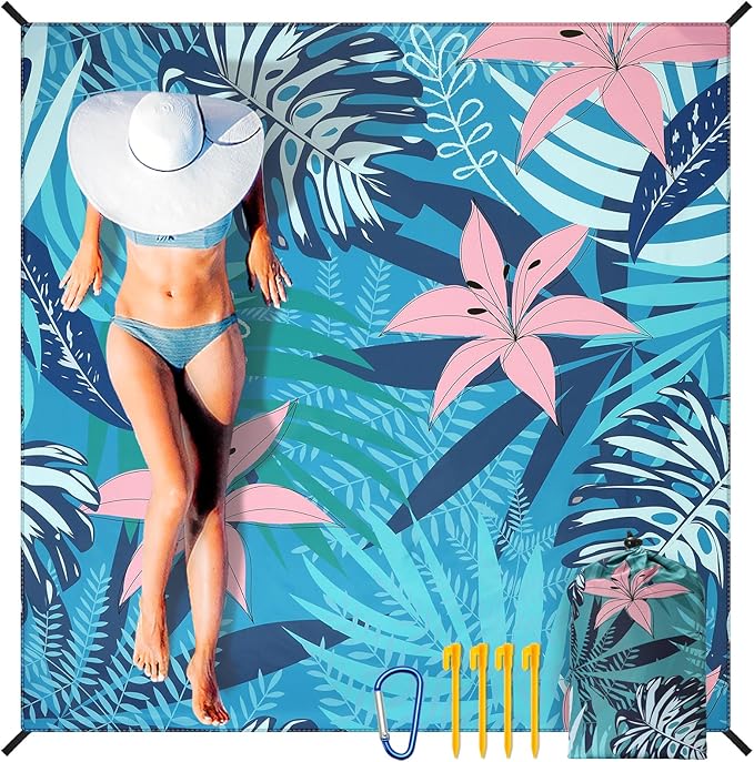 Beach Blanket Waterproof Sandproof Beach Mat 79 X 83/10'x9'for 2-8 Adults Quick Drying Outdoor Picnic Mat Beach Accessories for Travel Camping Hiking