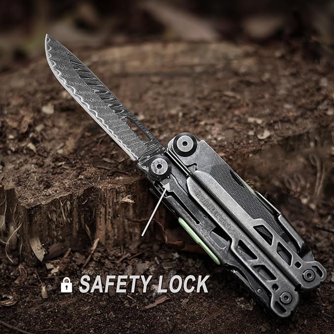 Multitool 25-in-1 Spring Loaded Pliers Multi Tool Each Tools with Safety Lock-Stainless Steel Multi-Tool Propylene Sheath Survival Gear for Camping Hiking Multi Plier Pocket Knife