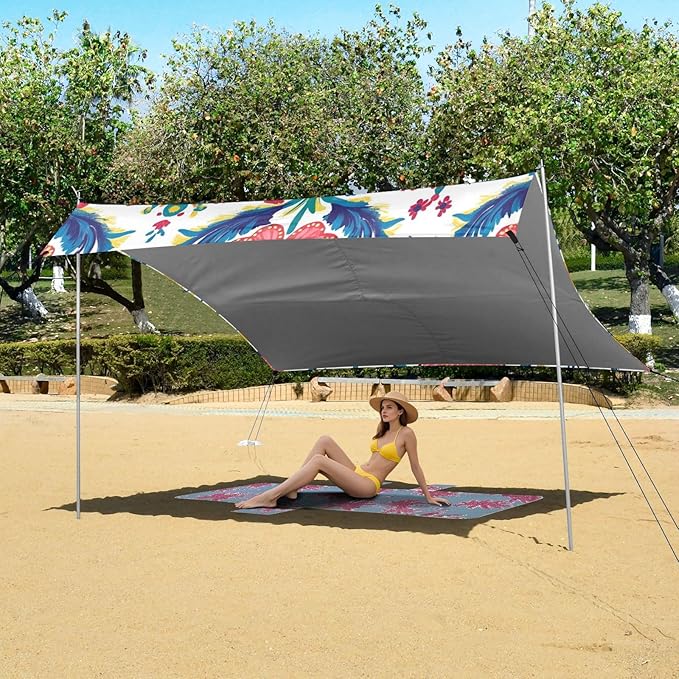 ALAZA Indian Tribal Red Floral Beach Tent Sun Shelter Portable Canopy Sunshade for Outdoor Camping Picnics Backyard Fun 10x9 ft