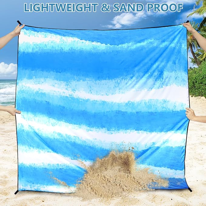 Beach Blanket Waterproof Sandproof Beach Mat 79 X 83/10'x9'for 2-8 Adults Quick Drying Outdoor Picnic Mat Beach Accessories for Travel Camping Hiking