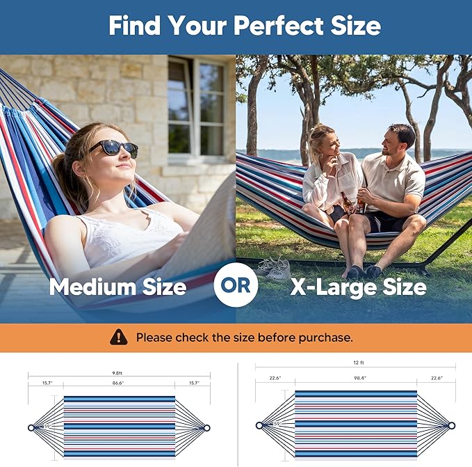 SUNCREAT Hammocks for Outside Portable Heavy Duty Tree Hammock Ocean Stripes