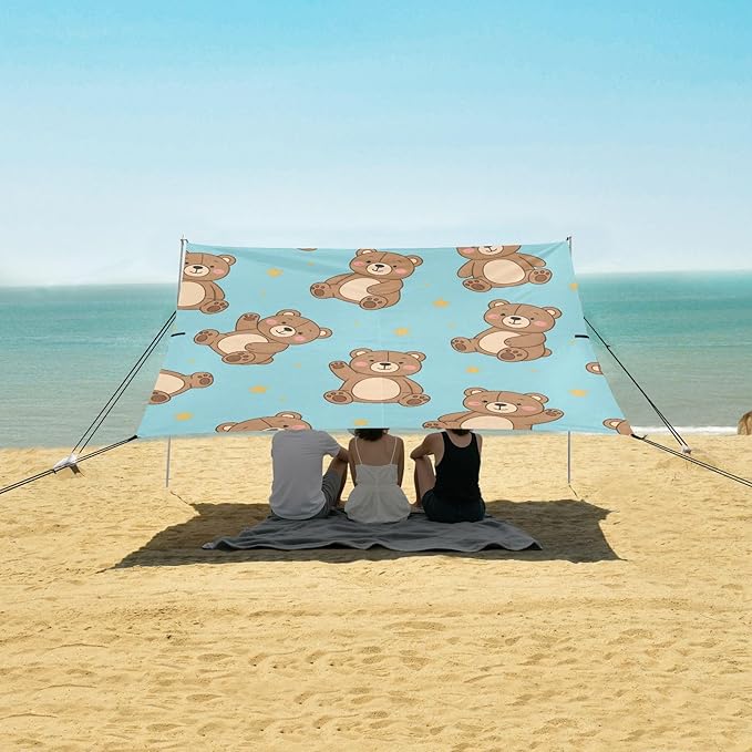 Beach Canopy with Windproof Ropes &amp Sandbags Beach Tent Sun Shade Sun Shelter for Camping Trips Fishing Backyard Fun or Picnics Bear