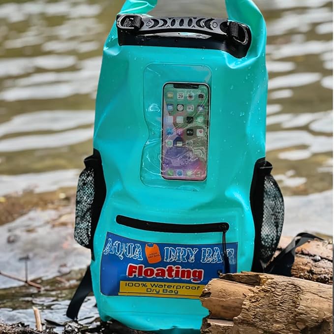 Waterproof Backpack 28L Teal Dry Bag Cell Phone Pouch with Exterior Window for Easy Use During All Water Sports | 28L Large Capacity | Ideal for Hiking Boating Rafting and Travel