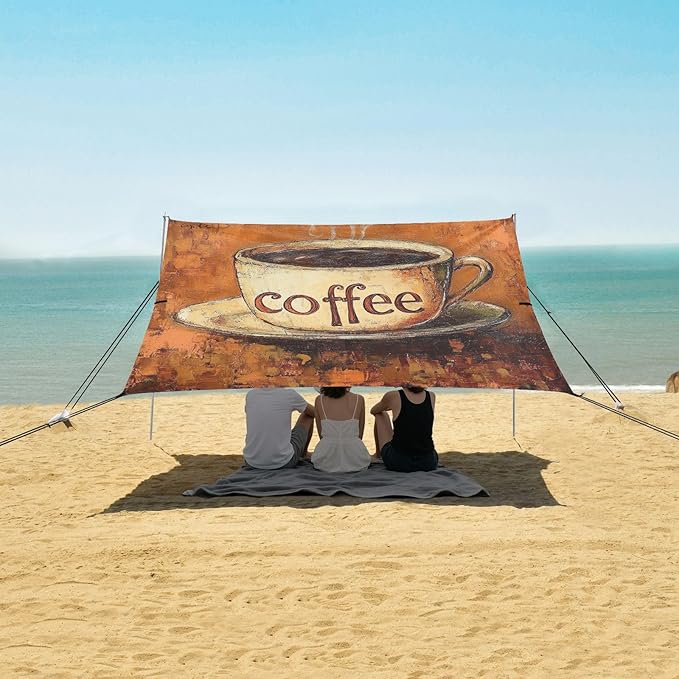 Coffee12 Beach Tent &amp Canopy UPF50 Waterproof Sun Shelter with Sand Pockets for Camping Fishing Backyard Fun