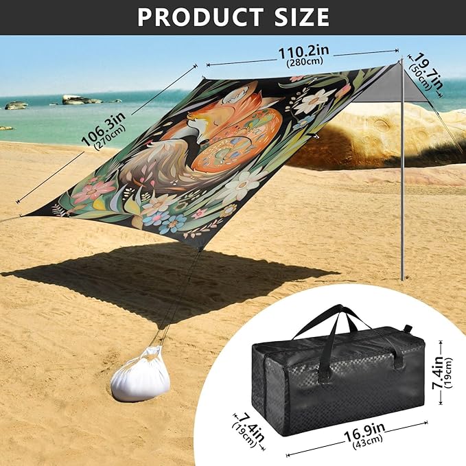 ALAZA Fox Grass Surrounded Wildflower Beach Tent Sun Shelter Portable Canopy Sunshade for Outdoor Camping Picnics Backyard Fun 10x9 ft
