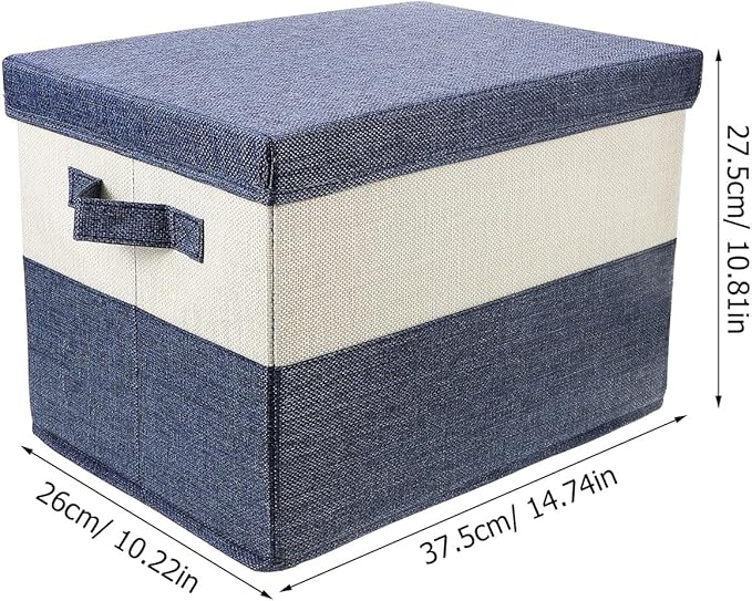 Alipis Cotton Linen Foldable Cloth Storage Bin with Lid 37.5x27.5x26cm Multipurpose Organizer Basket for Clothes Home Storage Container for Bedroom and Living Room