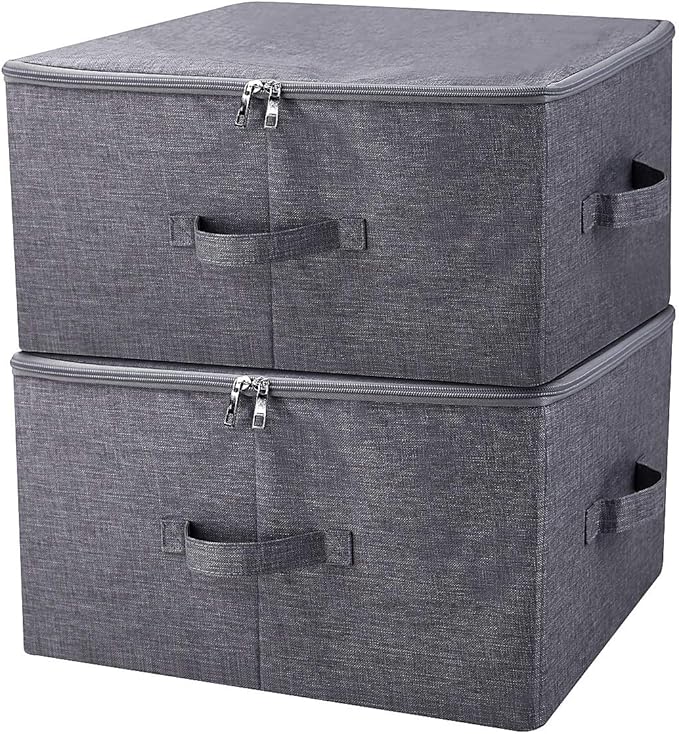 iwill CREATE PRO Pack of 2 Fabric Folding Washable Clothes Storage Boxes with Zip Lid for Wardrobe Black Gray