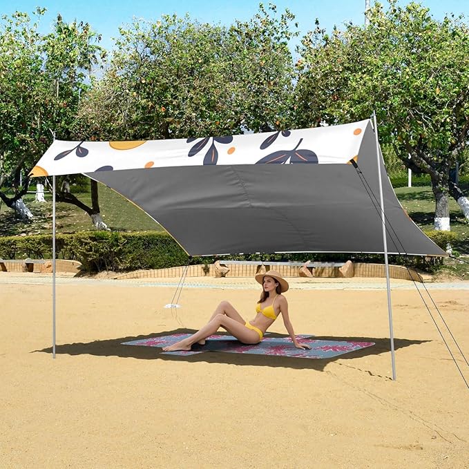 ALAZA Flower Duck Pattern Beach Tent Sun Shelter Portable Canopy Sunshade for Outdoor Camping Picnics Backyard Fun 10x9 ft