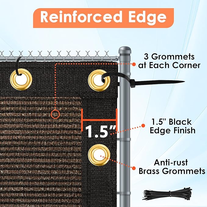 iCover 6x25ft Privacy Screen Fence Outdoor Fencing Panels Garden Windscreen Mesh Shade Sail Net Barrier Include Reinforced Bindings and Brass Grommets Cable Zip Ties Brown