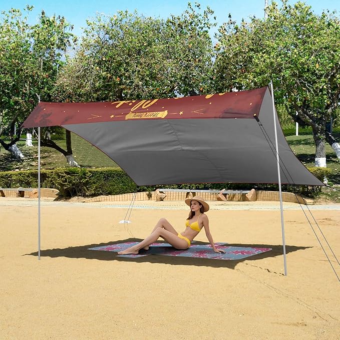ALAZA Merry Christmas Tree Beach Tent Sun Shelter UPF50+ Protection Beach Shade Canopy w/ 4 Sandbags for Outdoor Camping Fishing Backyard Fun Picnic 10x9 ft