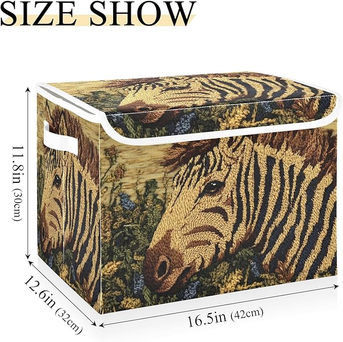Storage Cube with Lid Art Zebra Print 16.5×12.6×11.8 IN Collapsible Large Capacity Foldable Storage Basket Bin Organizer