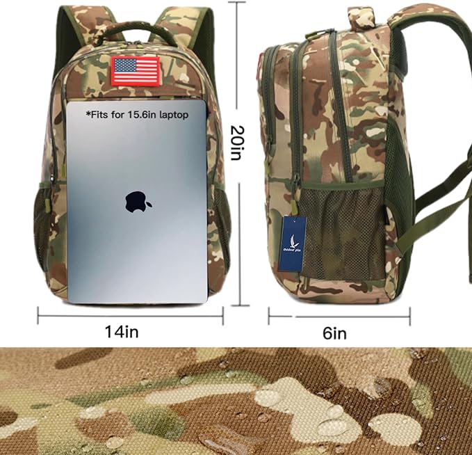 outdoor plus Camo BackpackMilitary Boys Backpacks for School40L Army Bookbag with USB Charging Port Waterproof
