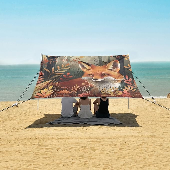 ALAZA Fox Autumn Forest Beach Tent Sun Shelter Portable Canopy Sunshade for Outdoor Camping Picnics Backyard Fun 10x9 ft