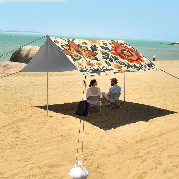ALAZA Abstrac Ethnic Flower Beach Tent Sun Shelter Portable Canopy Sunshade for Outdoor Camping Picnics Backyard Fun 10x9 ft