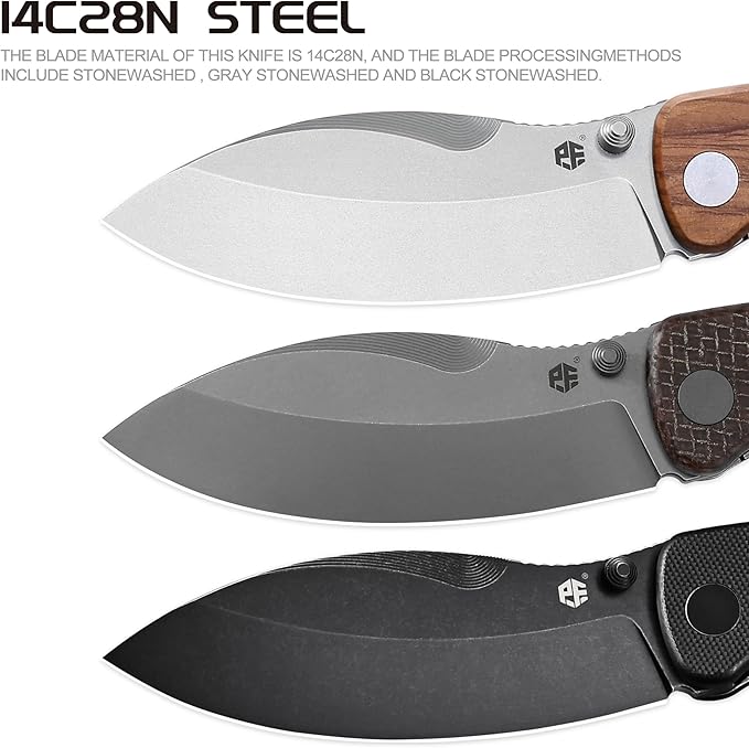 Petrified fish PFB06 Folding Knife3.74 14C28N Steel Stonewashed Blade G10 Handle Folding knife for EDC Camping Outdoor (Blue Stonewashed)