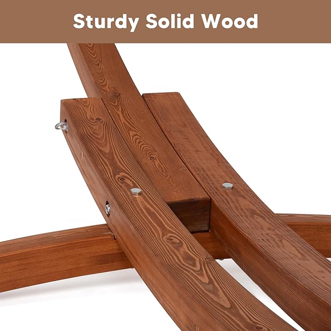 SUNCREAT 13.5 ft Wooden Hammock Stand Only Heavy Duty Larch Wood Arc Hammock Stand with Chains and Carabiners 475 lbs Capacity