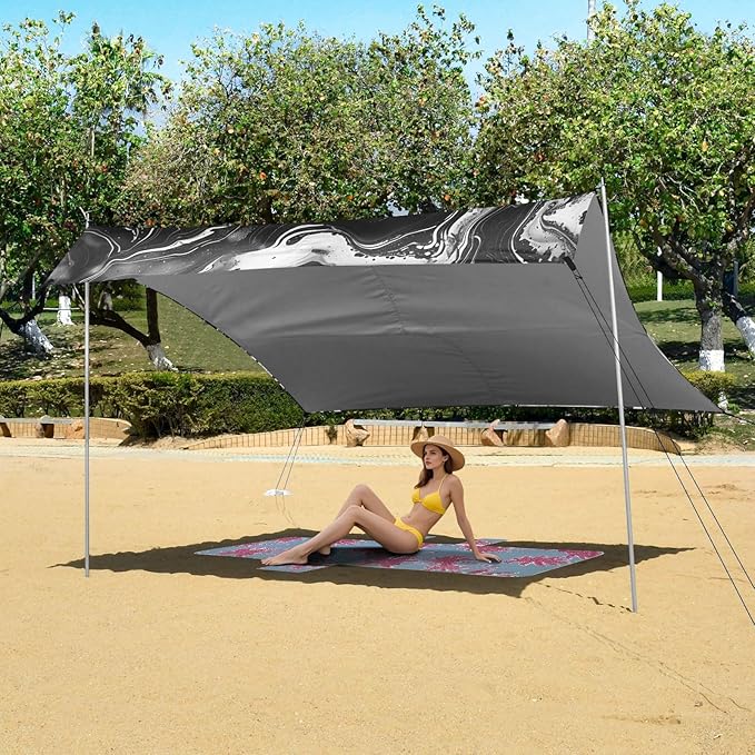 ALAZA Black Marble Design Beach Tent Sun Shelter Portable Canopy Sunshade for Outdoor Camping Picnics Backyard Fun 10x9 ft