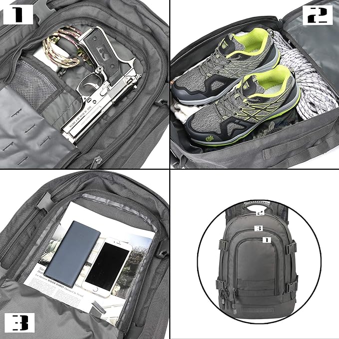 Tactical Backpacks Assault Pack 3 Day Bag Expandable Backpack Out Bag Classic Case Travel Hiking(Gray Not with Belt)
